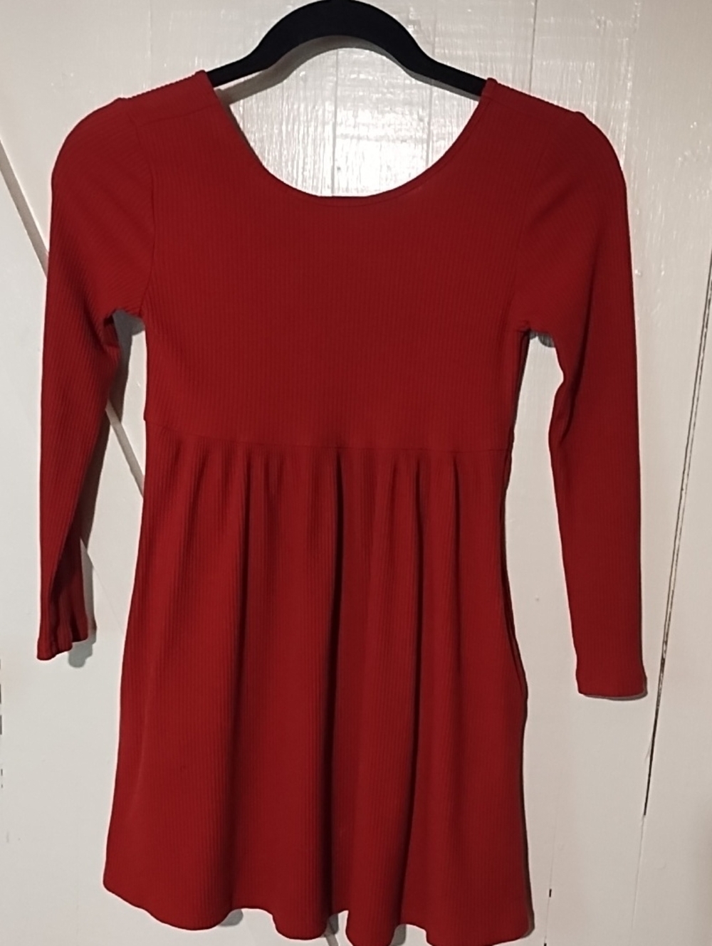 Old Navy Red Ribbed Long-Sleeve Girls Dress Size 8 VGC.
